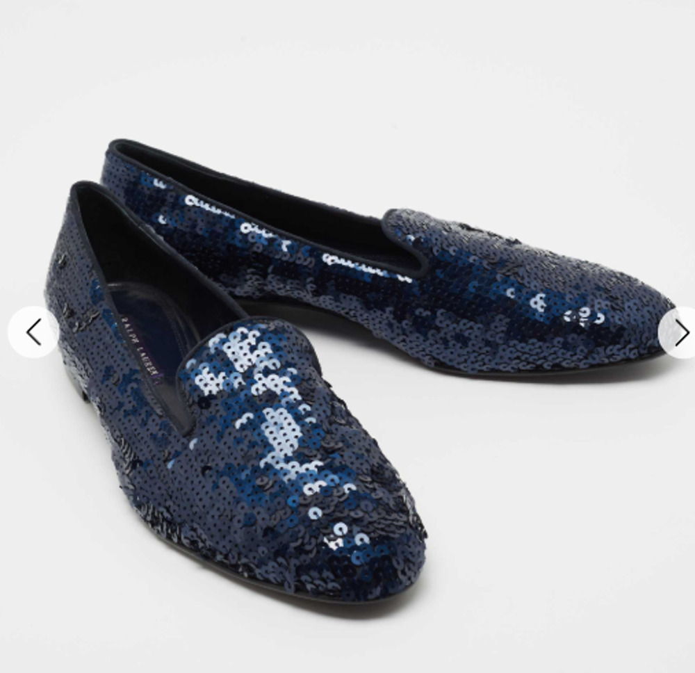 Ralph Lauren Embellished Sequin Slip On Almond Toe Loafers Flat Navy Blue US 10